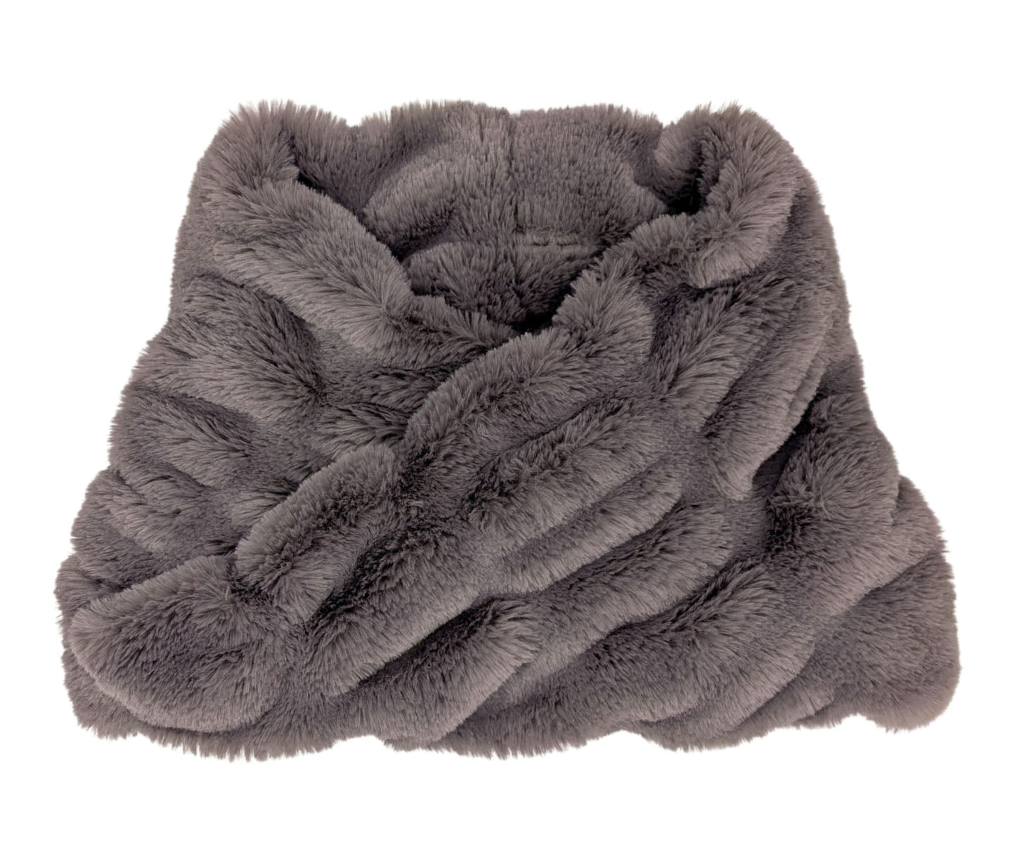 Royal Opulence Faux Fur Neck Warmer in Mink Gray. Made in Seattle, WA, USA. Pandemonium Seattle.