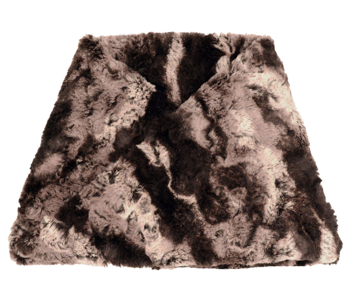 Men&#39;s Neck Warmer Shown in Luxury  Faux Fur in Mocha | Brown and Cream Faux Fur  | by Pandemonium Seattle