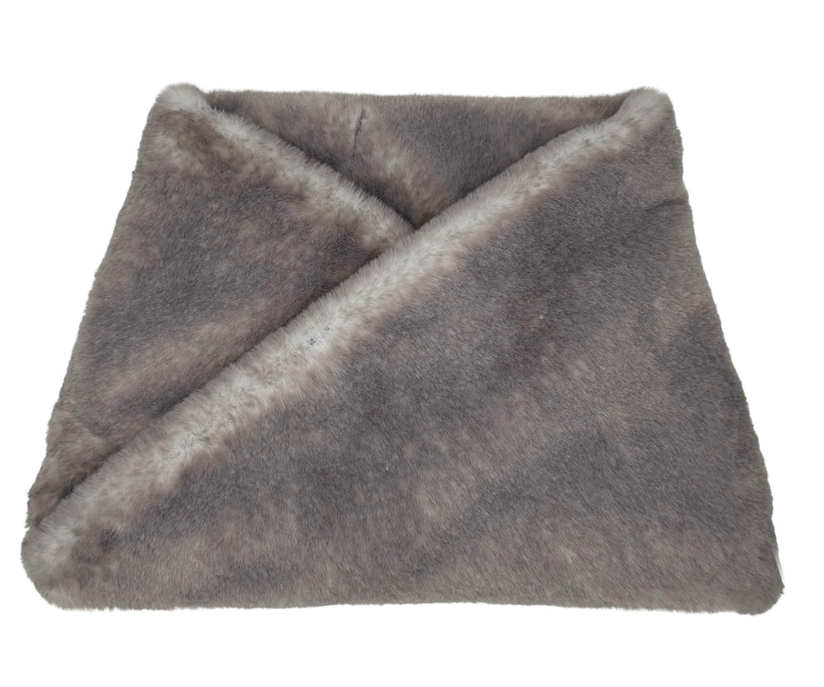 Neck Warmer in Coastal Plush Olympic Fog Faux Fur. Made in Seattle, WA, USA by Pandemonium Seattle.