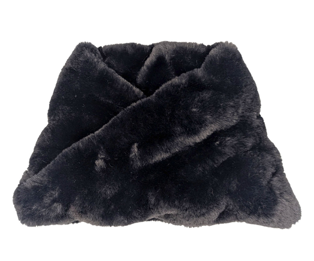 Royal Opulence Faux Fur Neck Warmer in Onyx. Made in Seattle, WA, USA. Pandemonium Seattle.