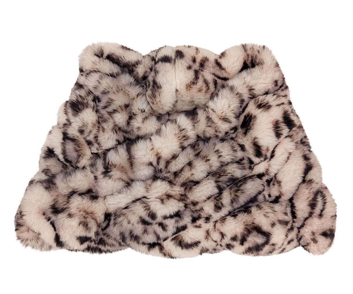 Royal Opulence Faux Fur Neck Warmer in Snow Leopard. Made in Seattle, WA, USA. Pandemonium Seattle.