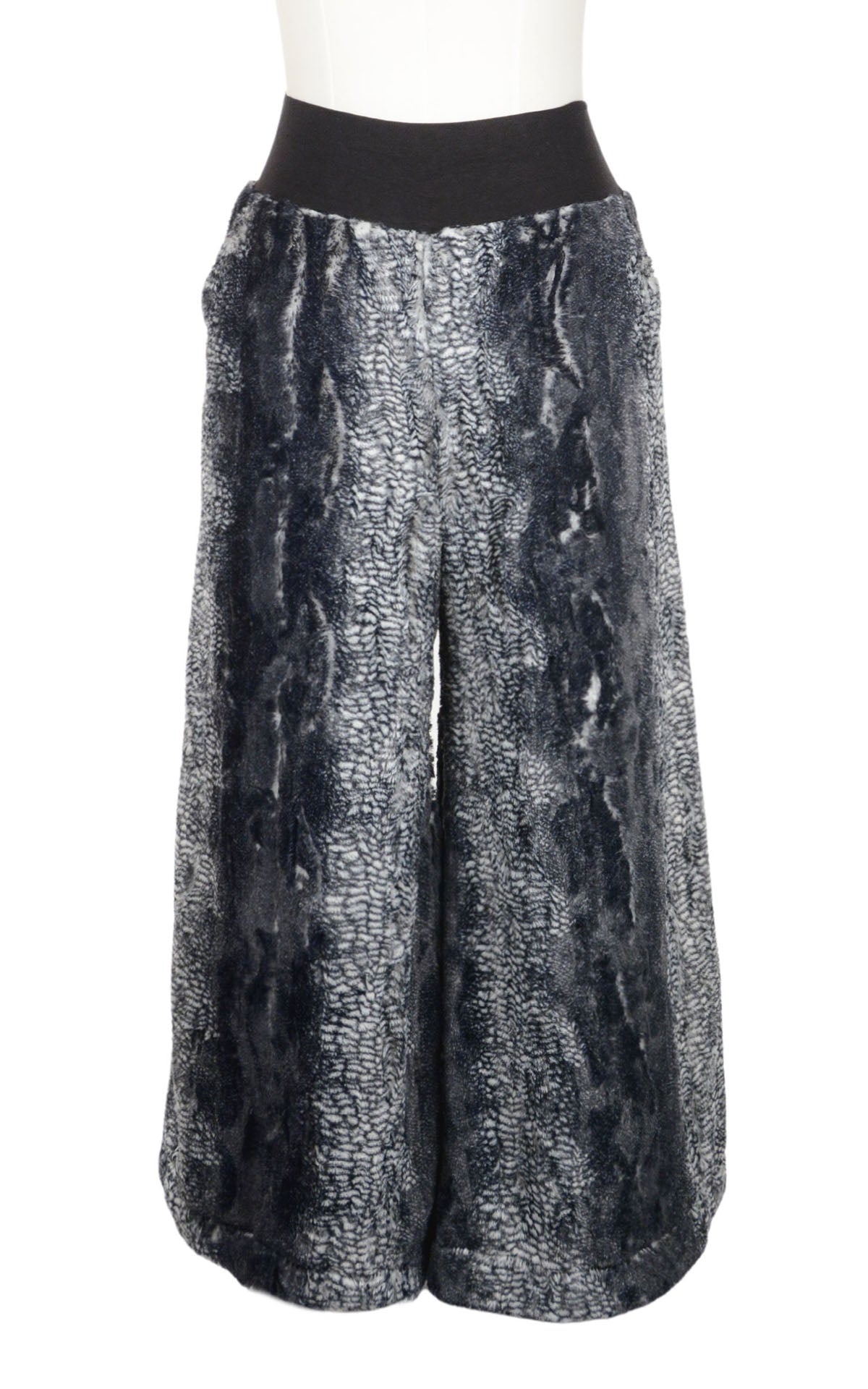 NW Pants in luxe Black Mamba Faux Fur! Wide Leg pants in snake-inspired pattern. Handmade in Seattle, WA, USA by Pandemonium Seattle.