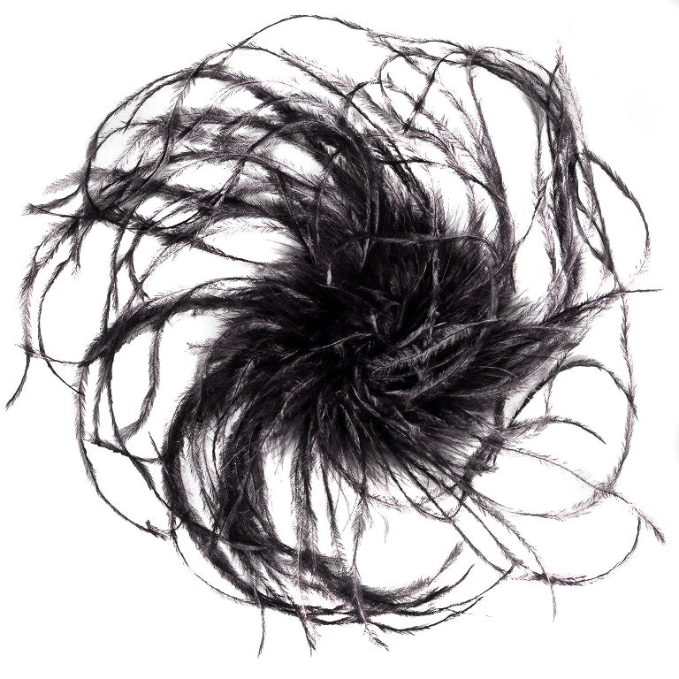 Ostrich Feather Brooch in Black | Handmade in Seattle WA | Pandemonium Millinery