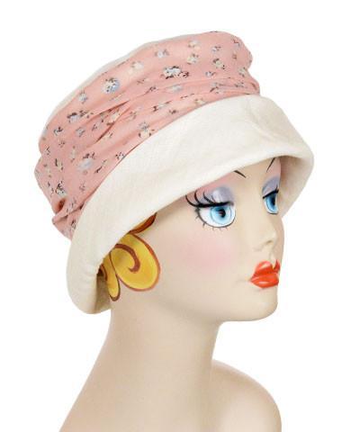 Ana Cloche Hat in Seashell Linen with Rosie Posie Floral Band Handmade in Seattle WA| Pandemonium Millinery