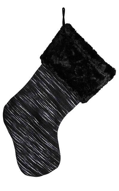 Christmas Stocking in Sweet Stripes in Blackberry Cobbler with Cuddly Faux Fur in Black Cuff |  By Pandemonium Seattle | Seattle WA USA