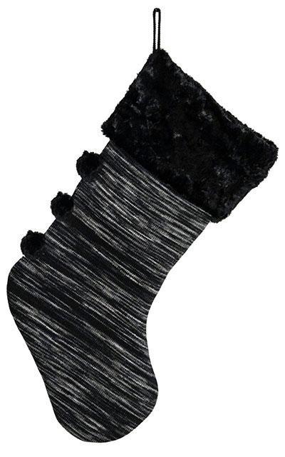 Christmas Stocking in Sweet Stripes in Blackberry Cobbler with Cuddly Faux Fur in Black Cuff |  By Pandemonium Seattle | Seattle WA USA