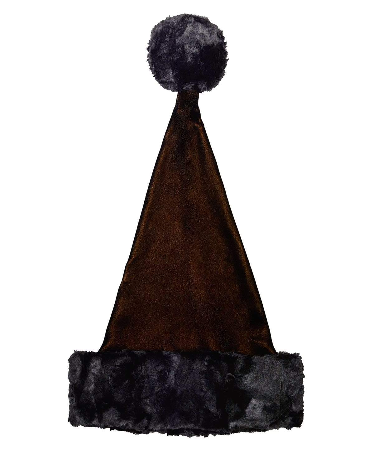 Santa Hat Style in Black-Gold Velvet with Cuddy Black Faux Fur Cuffs by Pandemonium Seattle. Handmade in Seattle, WA USA