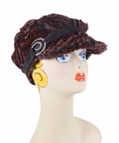 Valerie Hat Desert Sand in Crimson with Band and Metal Spiral Button by Pandemonium Millinery. Handmade in Seattle WA USA