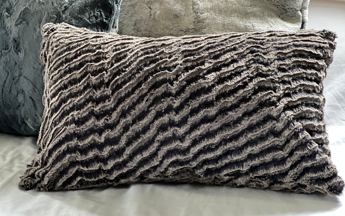 Bolster Rectangular Pillow | Desert Sand Charcoal Faux Fur | Handmade by Pandemonium Seattle
