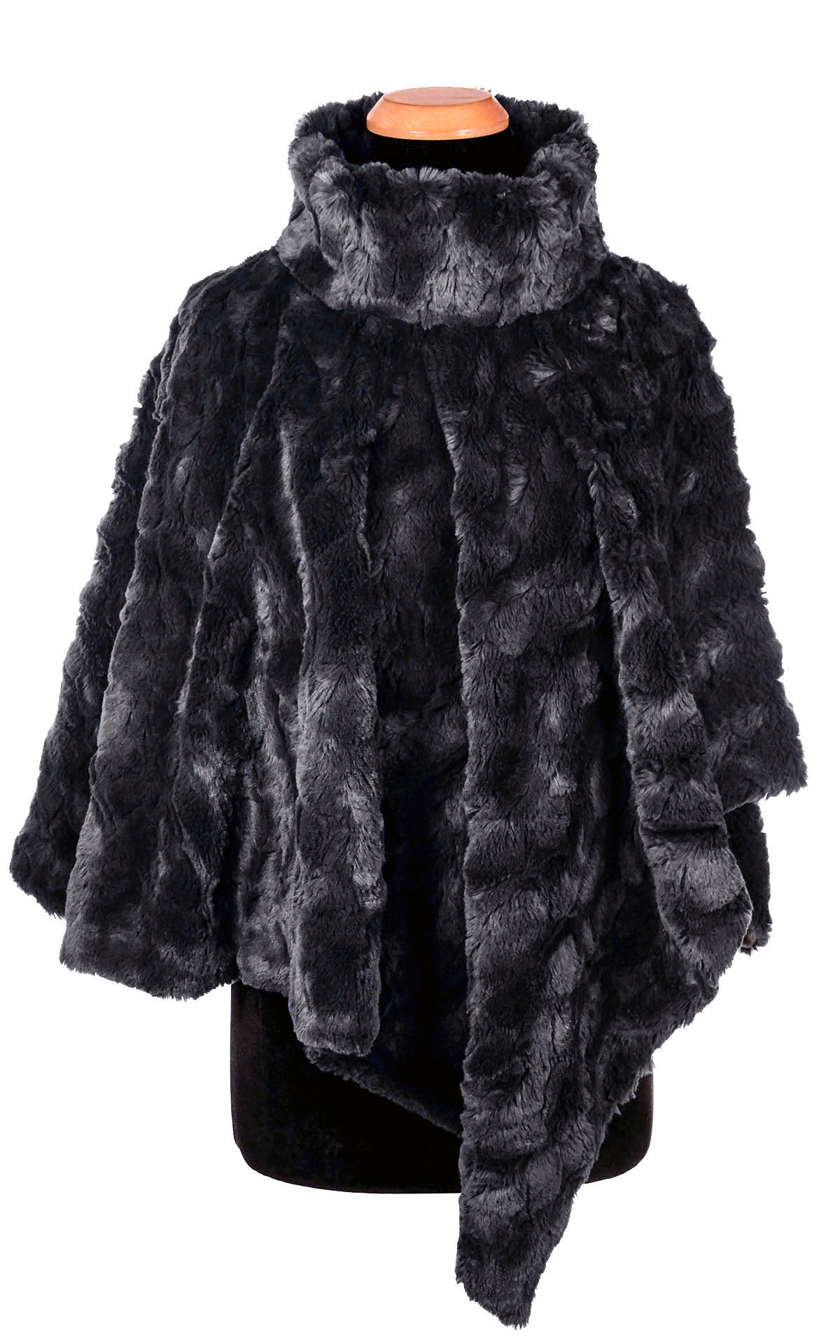 Satin Lined Poncho | Black Cuddly Faux Fur | Handmade Seattle WA USA by Pandemonium Millinery