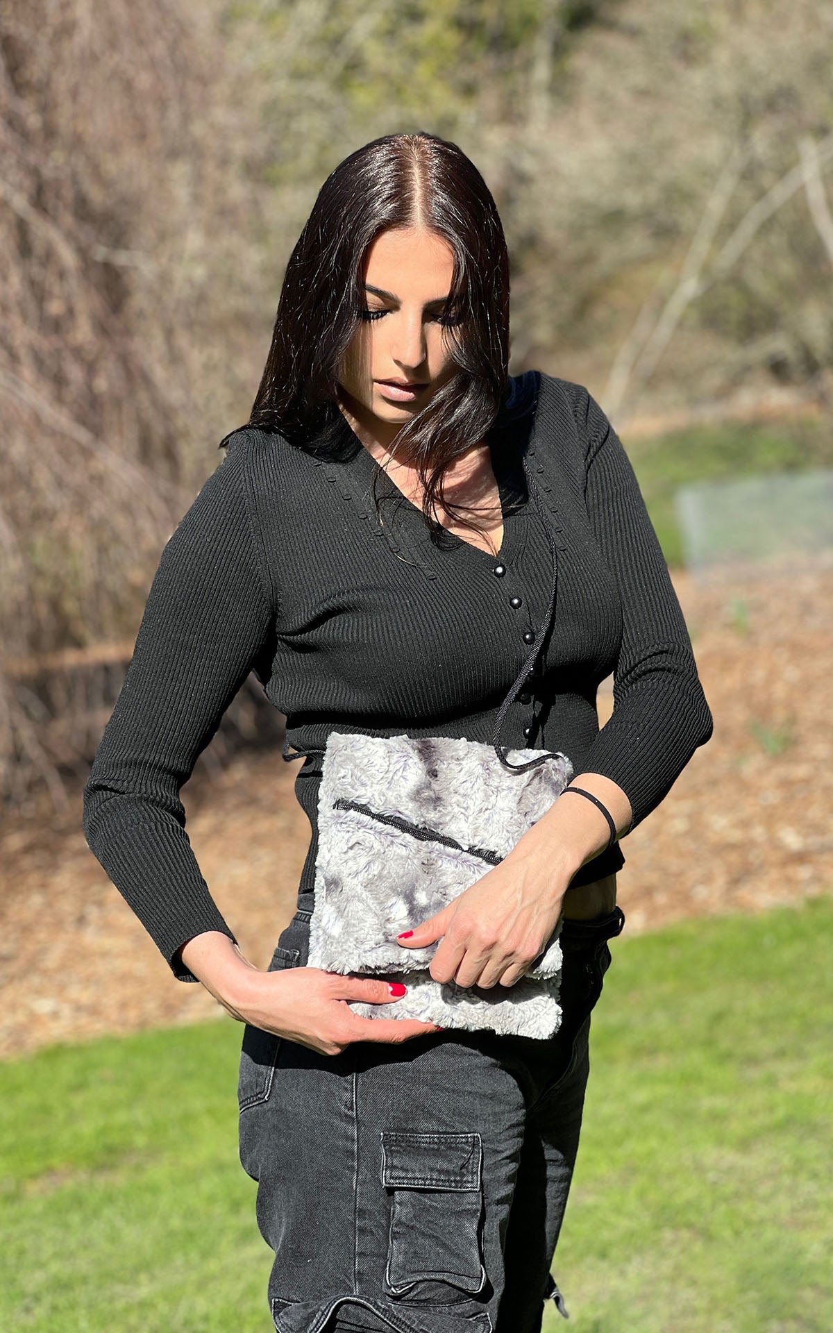 Prague Handbag with inside pockets | White Water Faux Fur | Handmade in the USA by Pandemonium Seattle