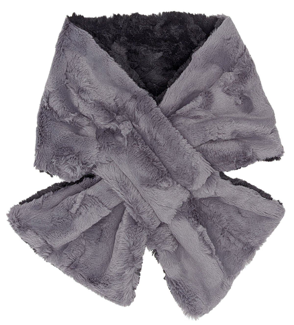 Pull Through Scarf Cuddly Faux Fur in Cool Gray with Cuddly Black handmade in Seattle WA USA by Pandemonium Millinery