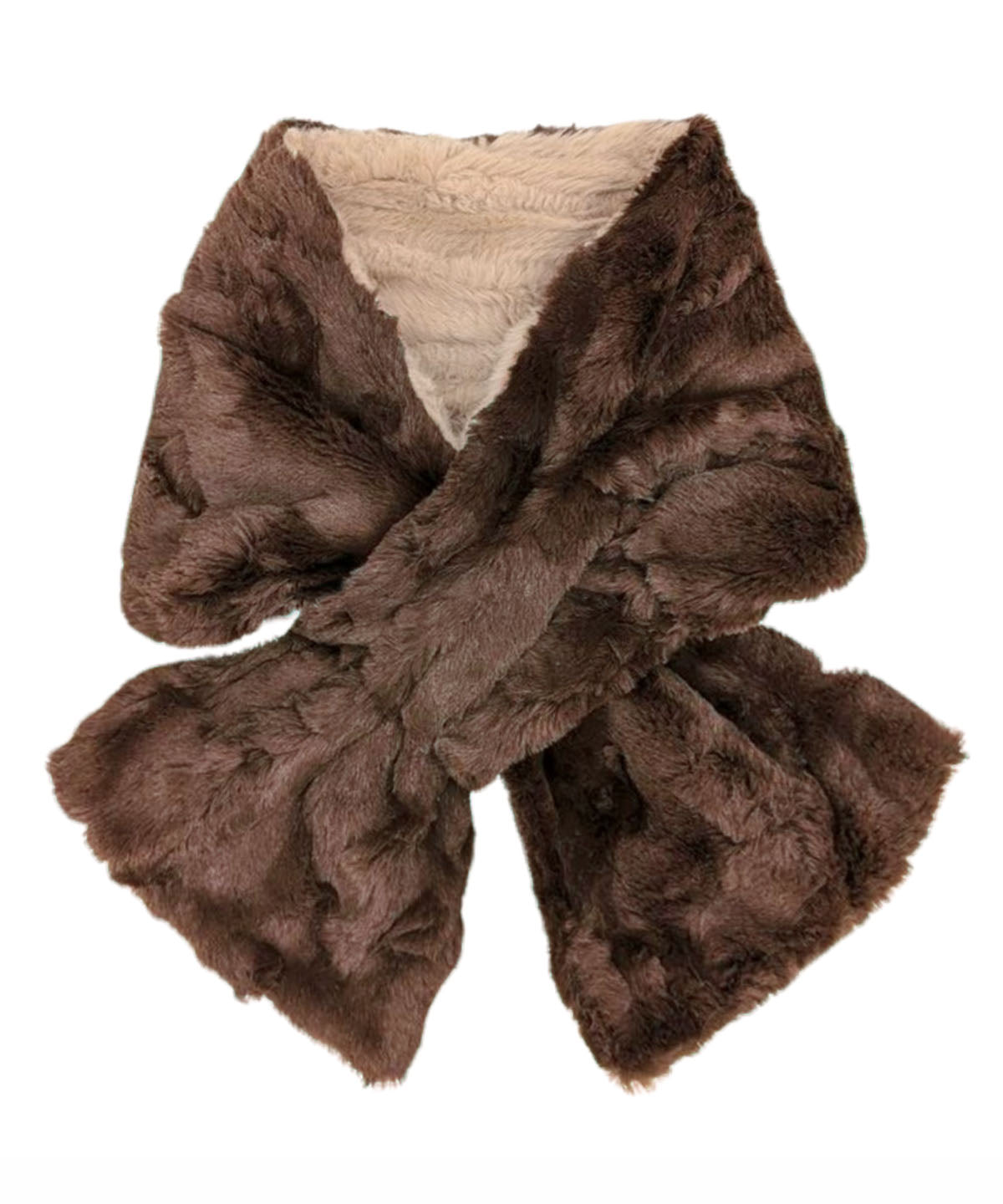 Pull thru Scarf | Cirrus in Honey Faux Fur  with Cuddly Chocolate | Shown on the Reverse side | Handmade in Seattle WA  USA | By Pandemonium Seattle