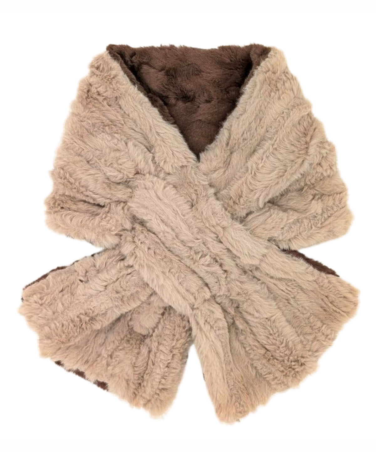 Pull thru Scarf | Cirrus in Honey Faux Fur  with Cuddly Chocolate  | Handmade in Seattle WA  USA | By Pandemonium Seattle