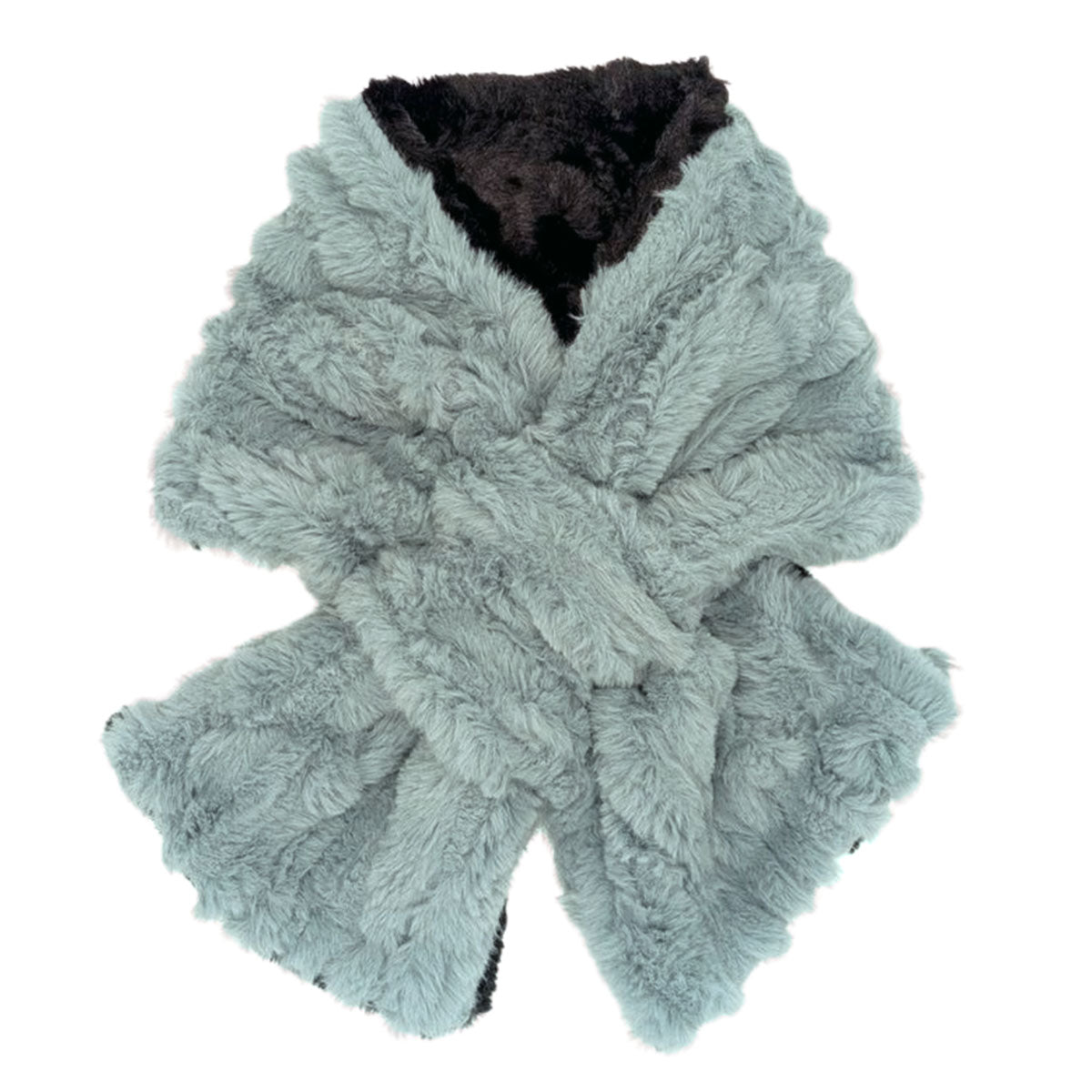 Pull thru Scarf | Cirrus in Blue Mist Faux Fur  with Cuddly Black | Handmade in Seattle WA  USA | By Pandemonium Seattle