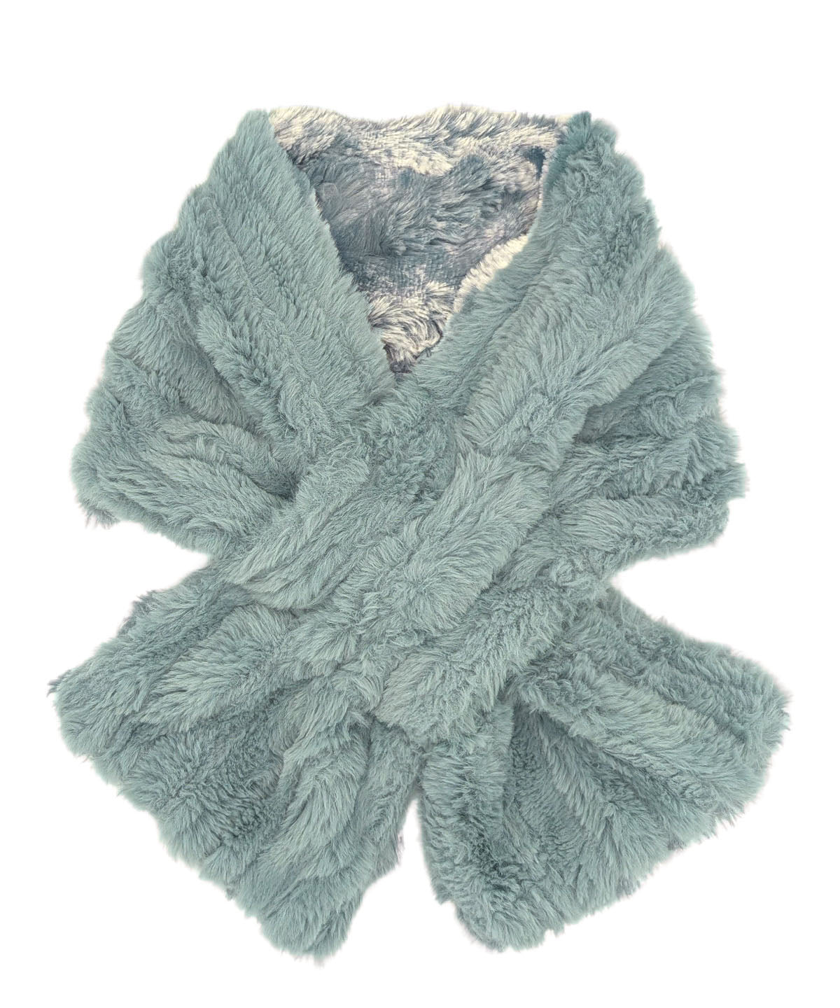 Reversible Pull Thru Scarf | Cloudwalk and Cirrus in Blue Mist Faux Fur | Shown in the Reverse | Handmade in Seattle, WA USA | By Pandemonium Seattle
