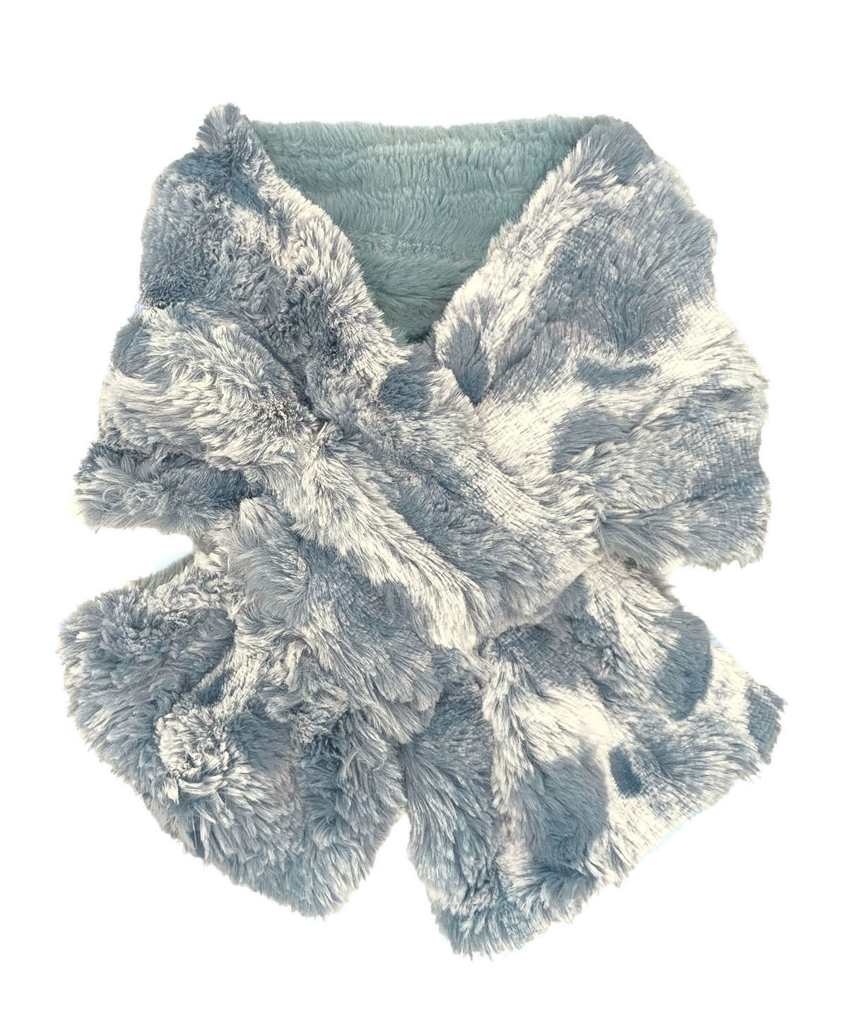 Reversible Pull Thru Scarf | Cloudwalk and Cirrus in Blue Mist Faux Fur | Handmade in Seattle, WA USA | By Pandemonium Seattle