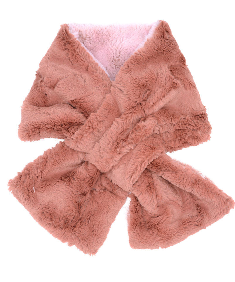 Pull-Thru Scarf | Frosted Cedar Faux Fur reverse to Copper River | Handmade USA by Pandemonium Seattle