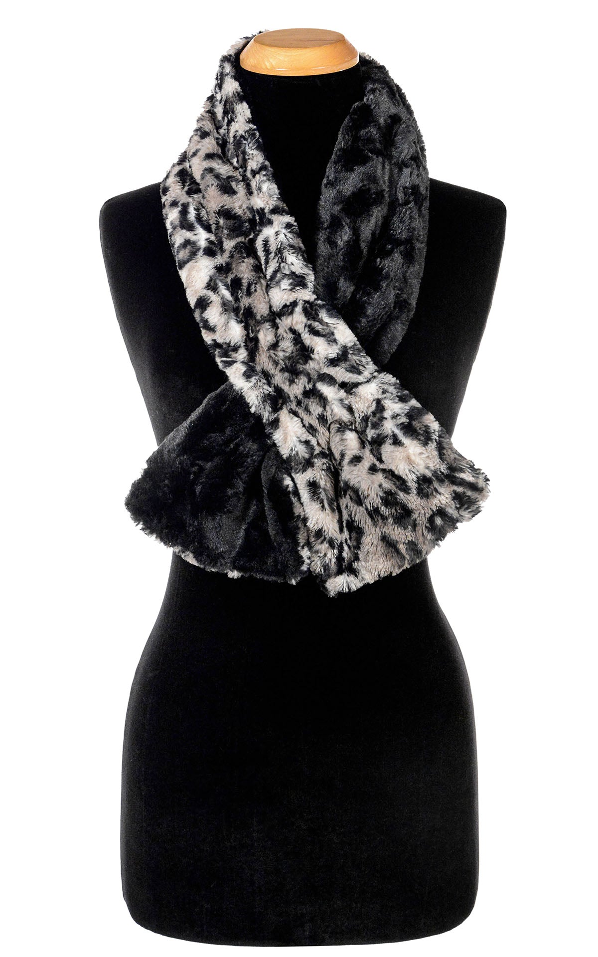 Pull-Thru Scarf (Long) - Highland Thistle Faux Fur with Desert Sand in Charcoal