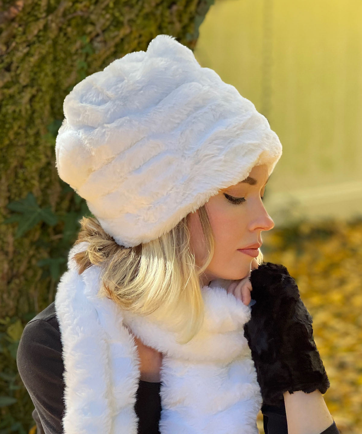 Woman wearing Beanie Hat | Heavenly Royal Opulence Faux Fur | from Pandemonium Seattle