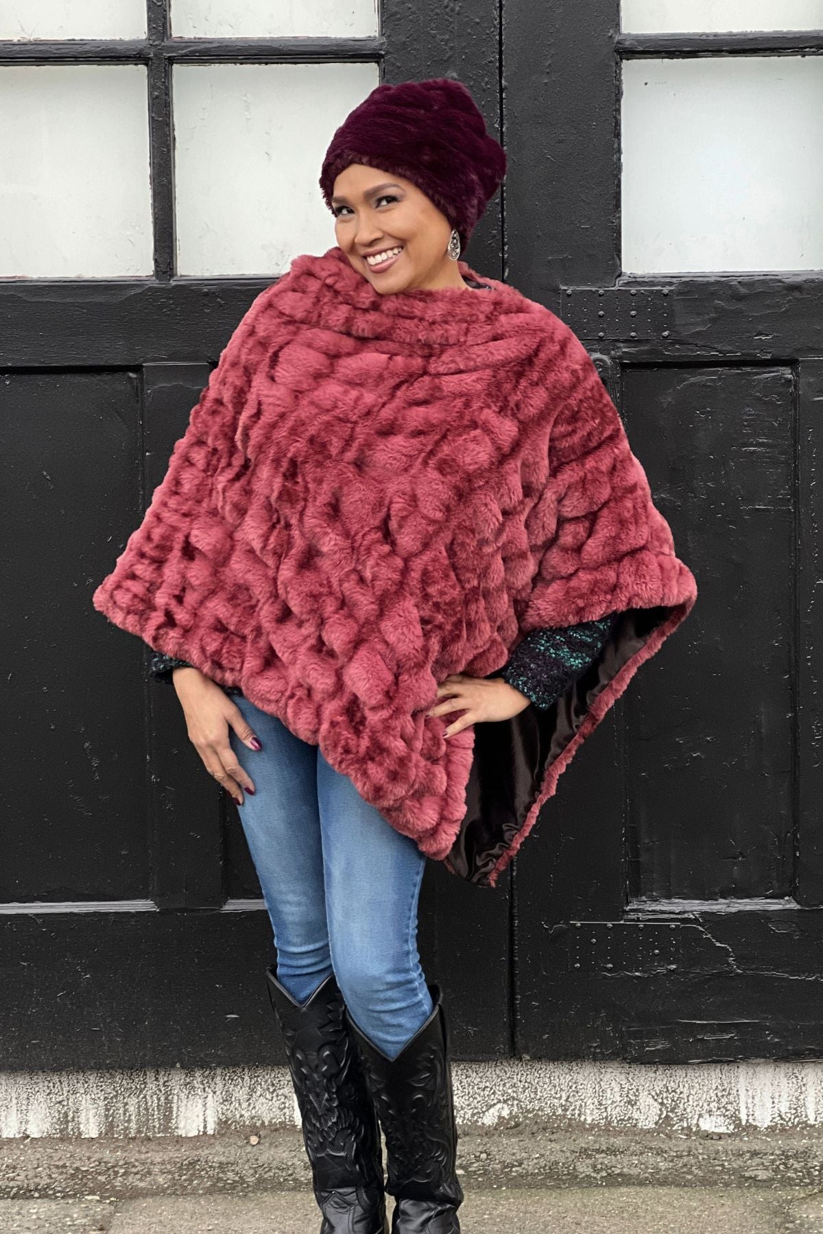 Model in Royal Opulence Poncho in Maple Glow