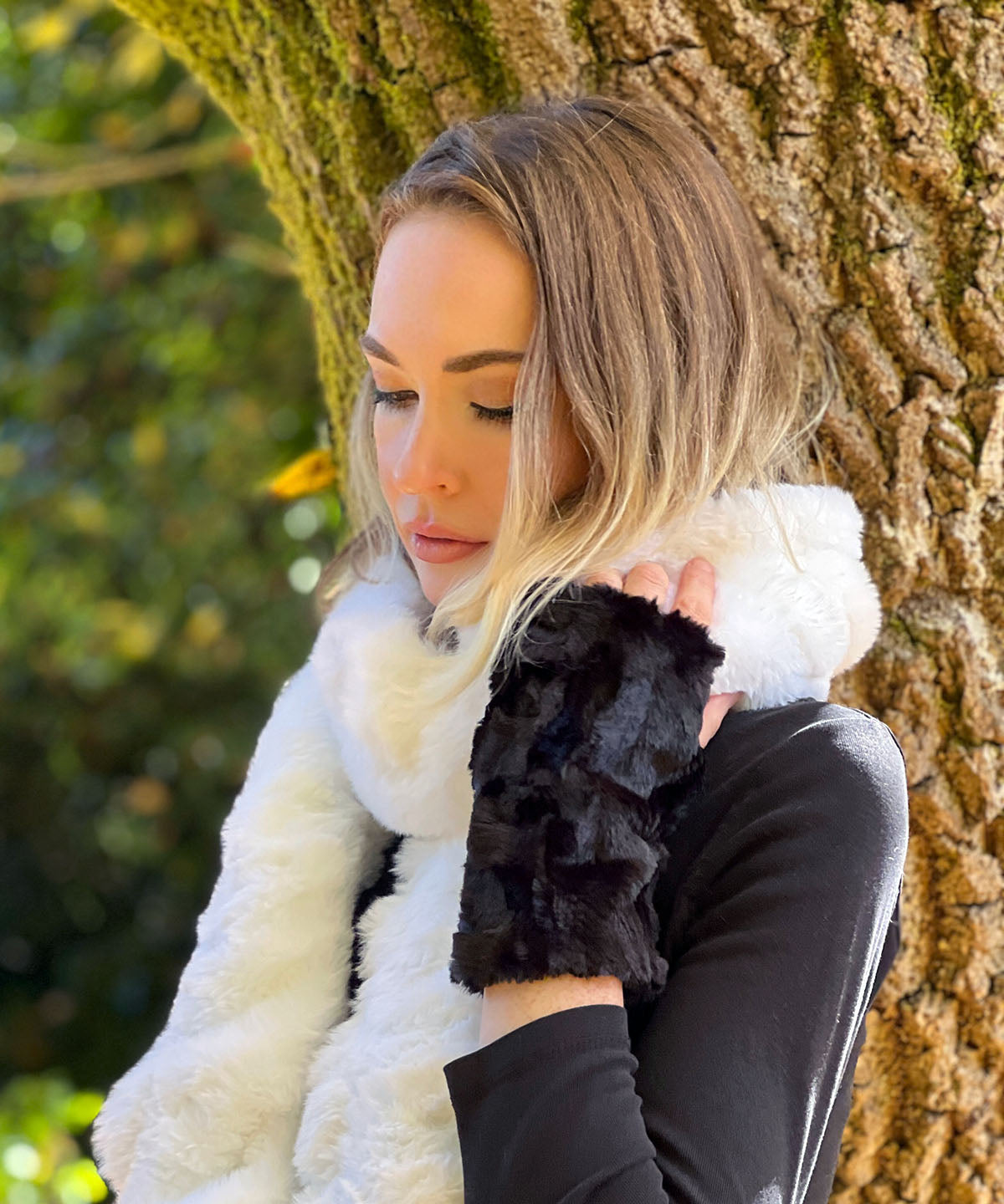 Fingerless Texting Gloves | Cuddly Black Faux Fur | Pandemonium Millinery
