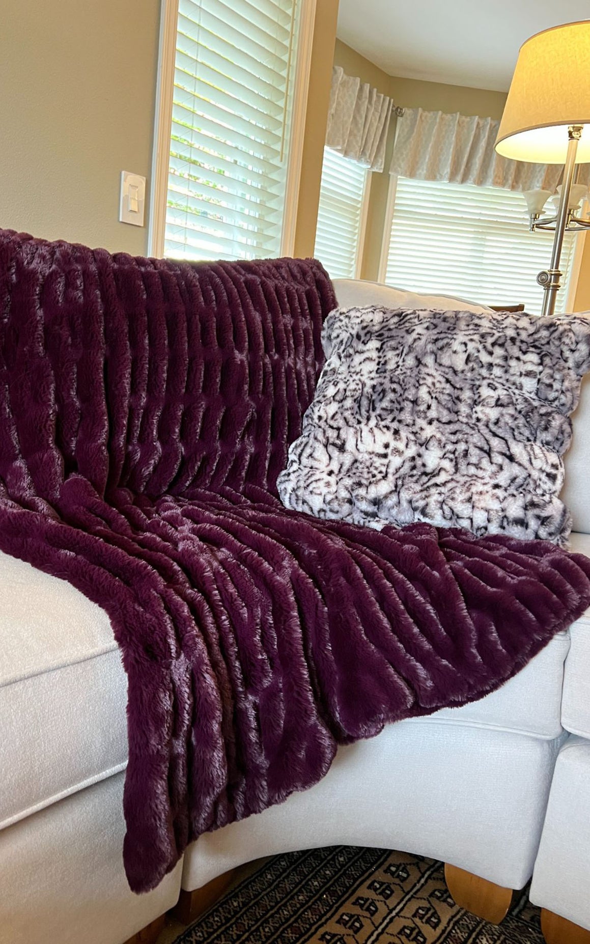 Pillow Sham - Royal Opulence in Snow Leopard on Merlot Blanket Handmade in Seattle