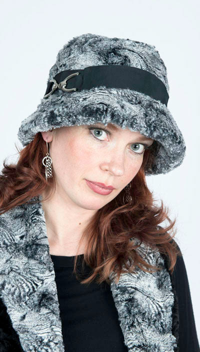 Woman wearing a Samantha Hat in Faux Fur | Handmade in Seattle, WA USA | Pandemonium Millinery