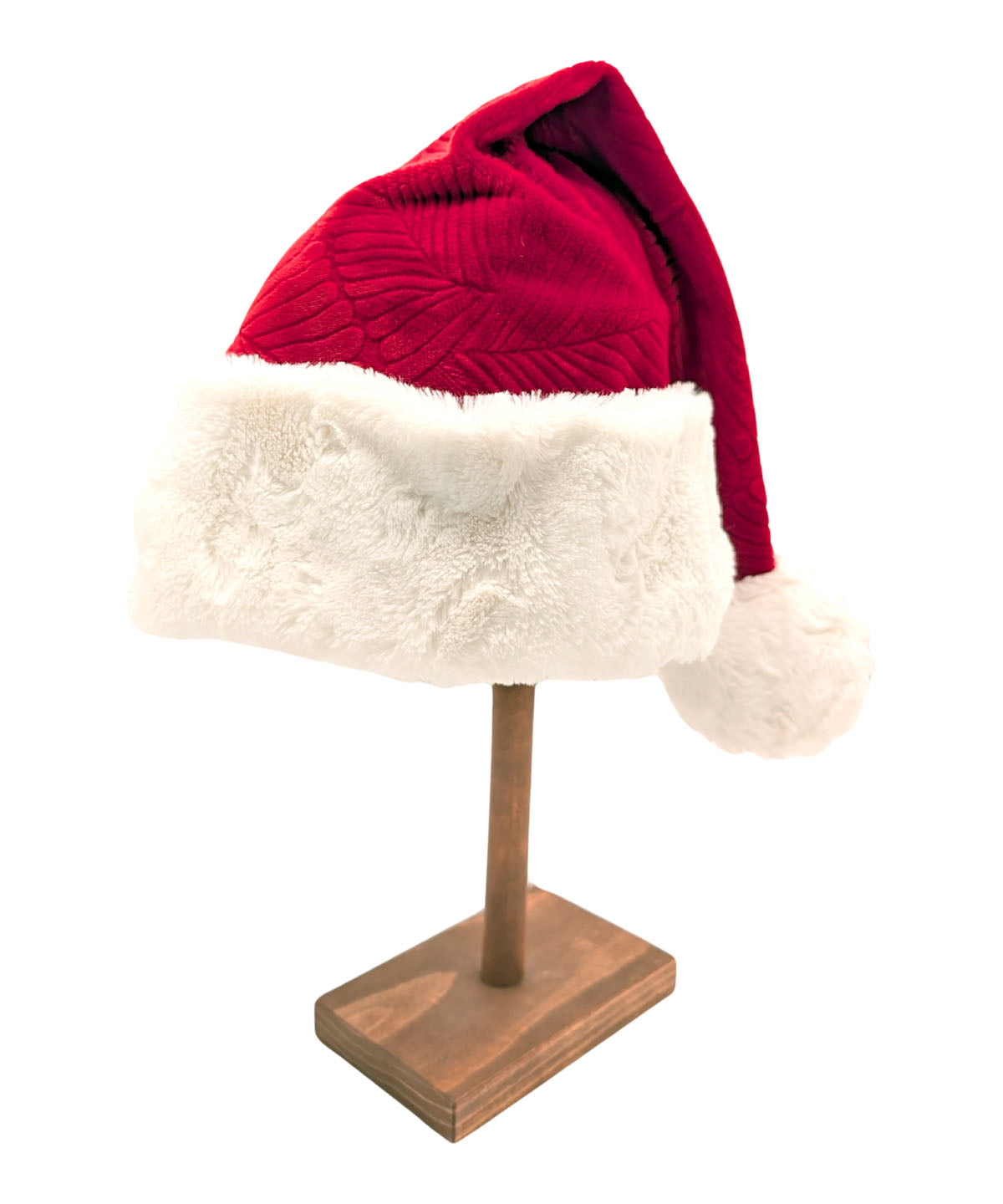 Product Shot of Santa Hat Style | Luxury Faux Fur in Red Palm with Cuddly Ivory Cuff | Handmade in USA by Pandemonium Seattle
