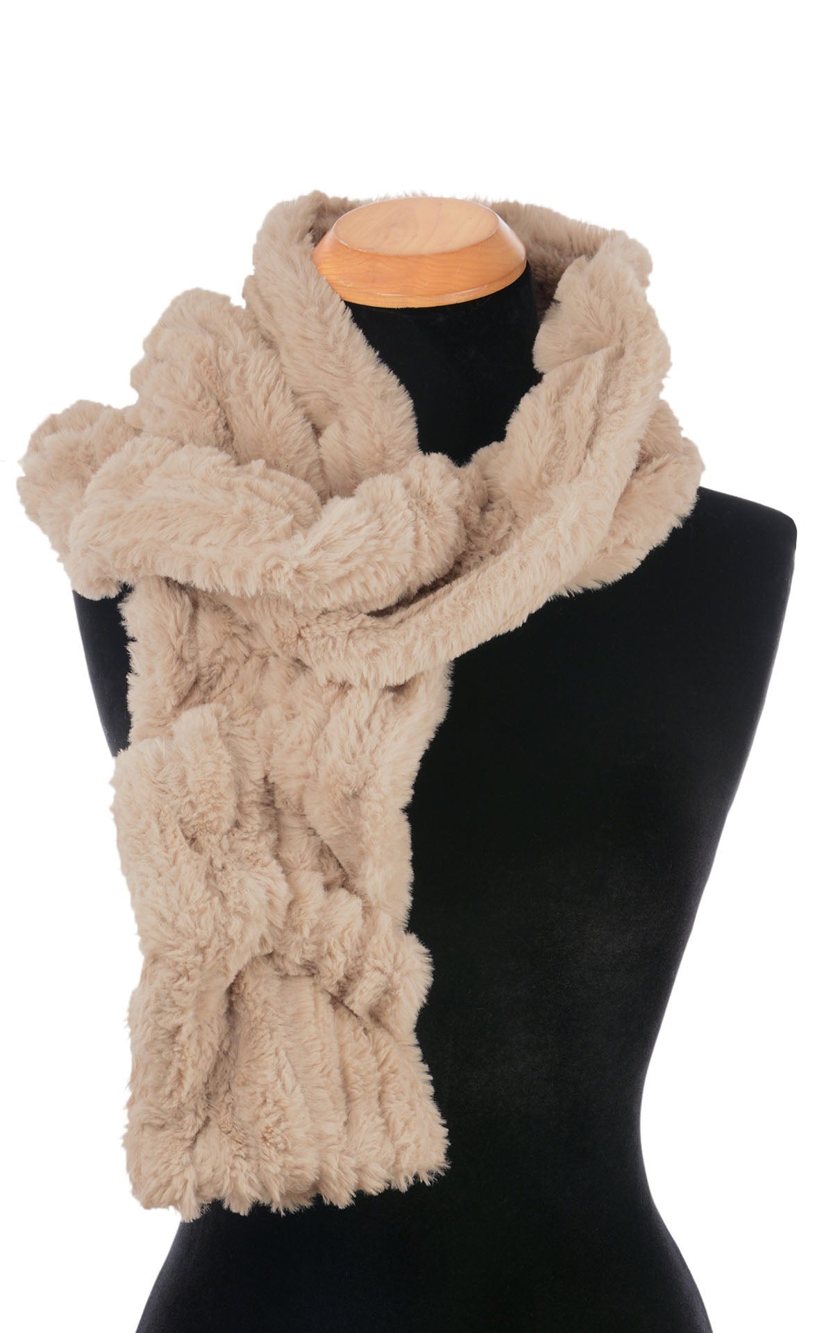 Scrunchy Scarf | Cirrus Faux Fur in Honey | Shown Long Tossed Over Shoulder | Handmade in Seattle WA | By Pandemonium Seattle