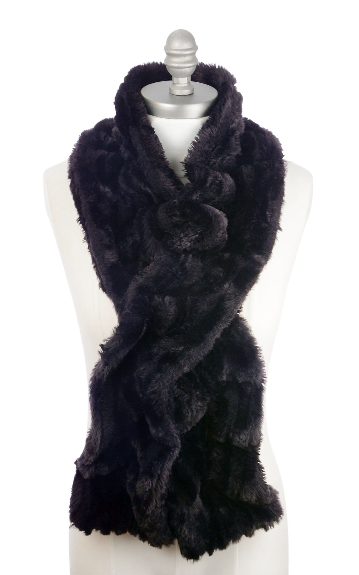 Scrunchy Scarf | Cirrus Faux Fur in Shadow | Shown Long and Crossed Over  The Front | Handmade in Seattle WA | By Pandemonium Seattle