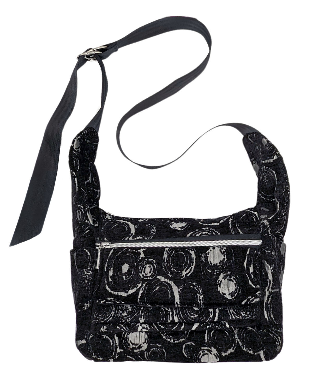 Seoul Bag | Crop Circles Chenille in Black and Silver | Handmade in Seattle WA by Pandemonium Millinery USA