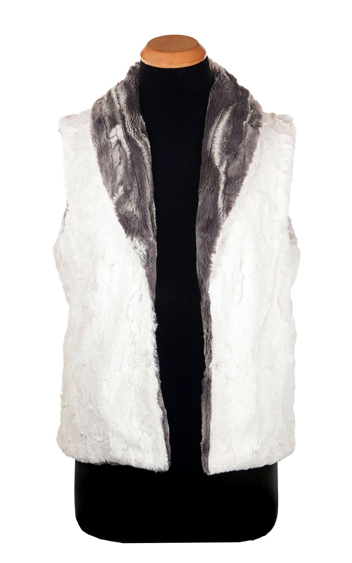 Shawl Collar Vest | Gray Marble Dune with Cuddly Ivory Lining | Shown with Lining side up | Handmade in Seattle WA | USA