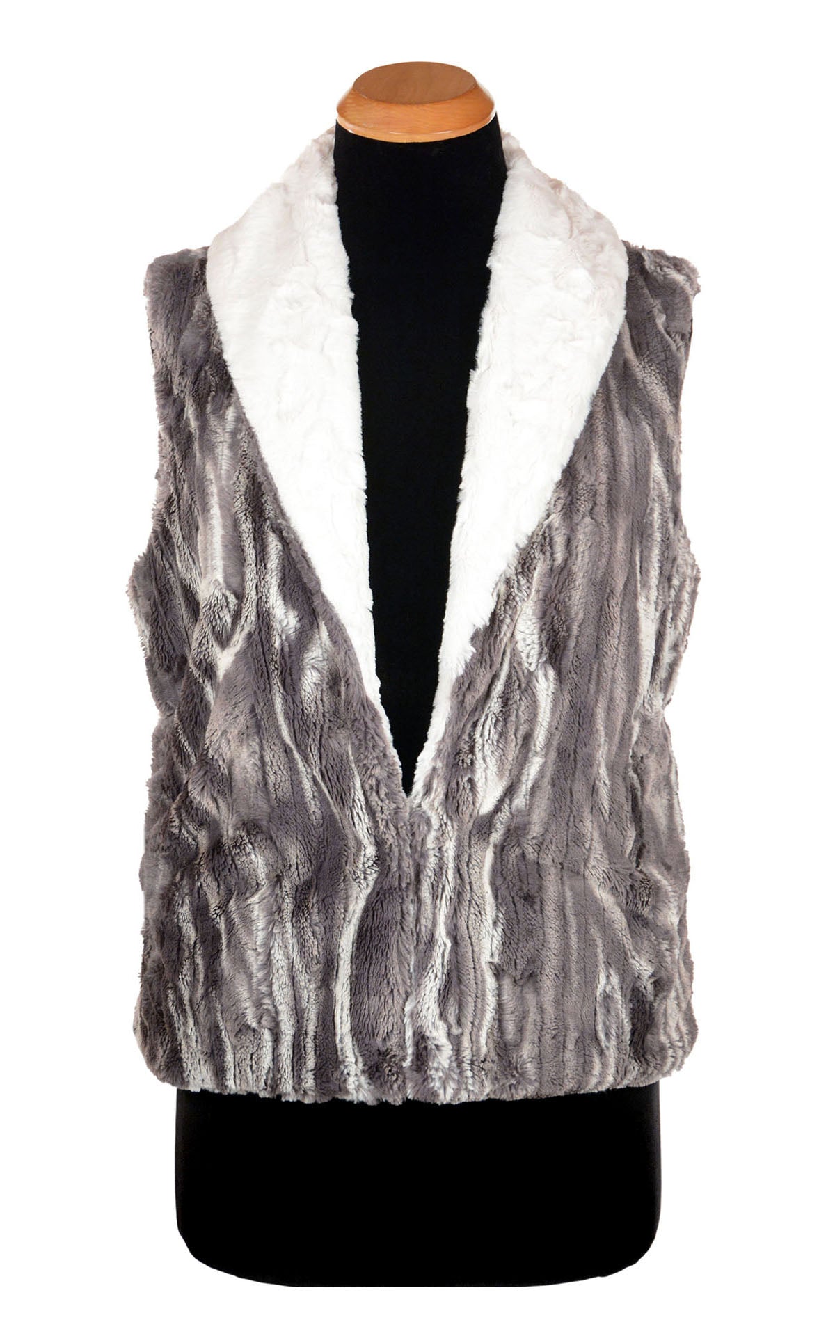 Shawl Collar Vest  | Gray Marble Dune Faux Fur with Cuddly Ivory Lining | Handmade in Seattle WA | USA