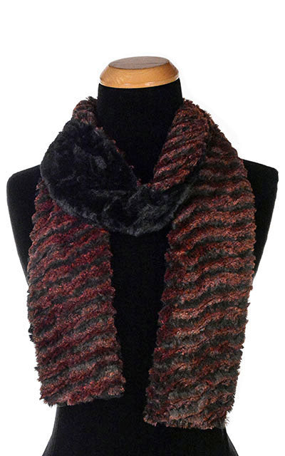 Classic Skinny Scarf | Desert Sand Crimson Luxury Faux Fur and Black | handmade in Seattle, WA USA by Pandemonium Millinery