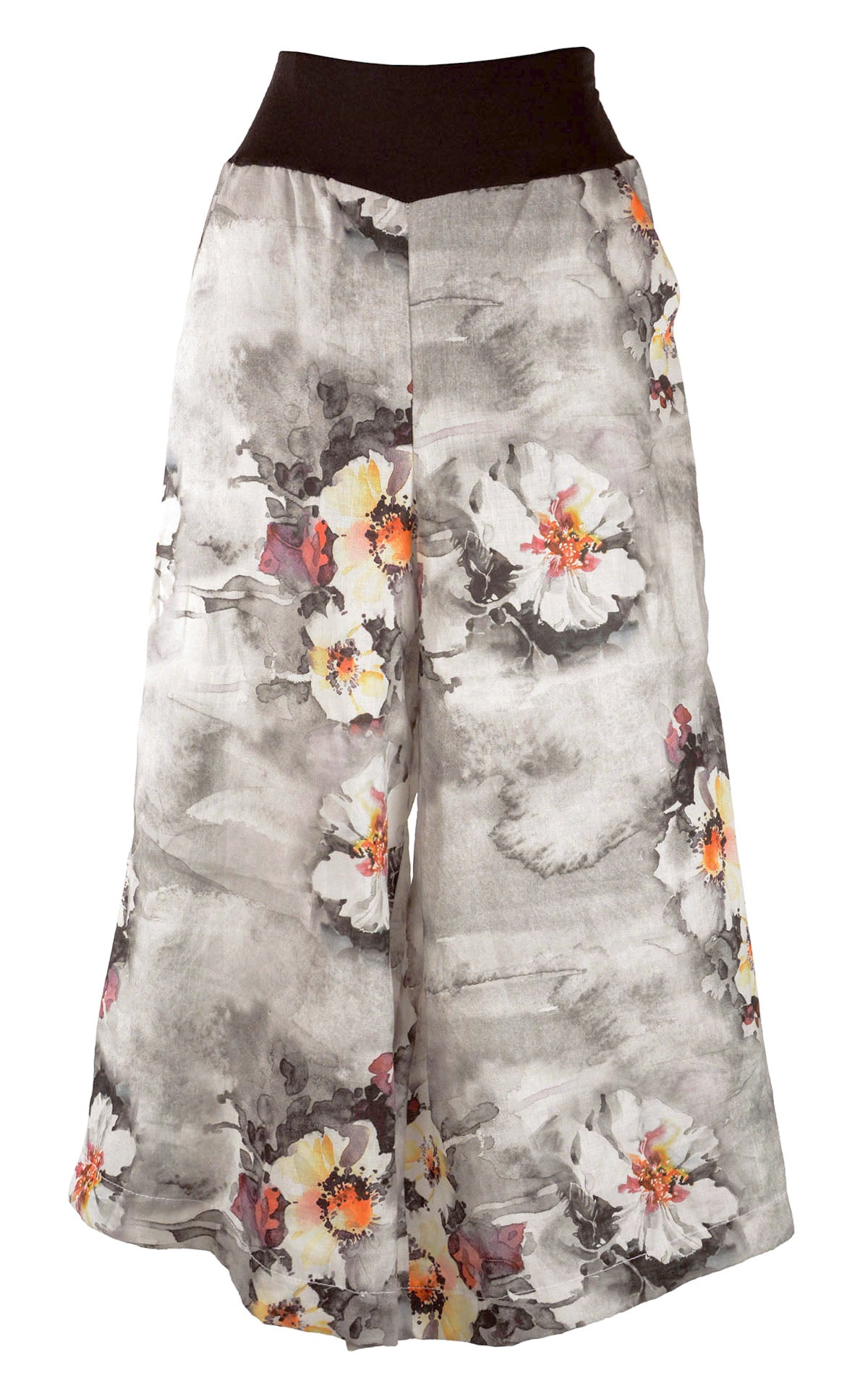 Gaucho Pants Model Shot | Linen in Black White Floral | Handmade in Seattle WA USA | Leigh Young Collection