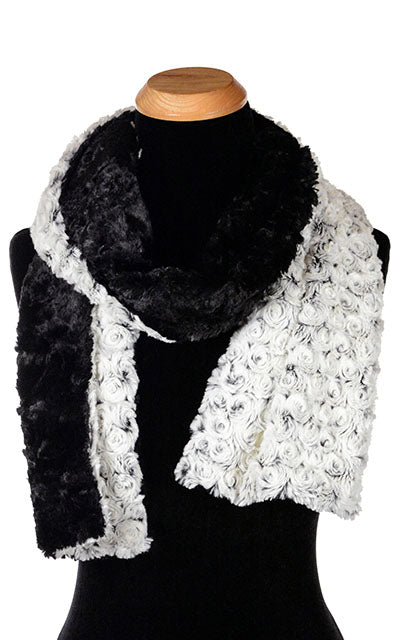 Classic Skinny Scarf Scarf | Rosebud in Black Faux Fur with Cuddly Black | Handmade in Seattle WA Pandemonium Millinery