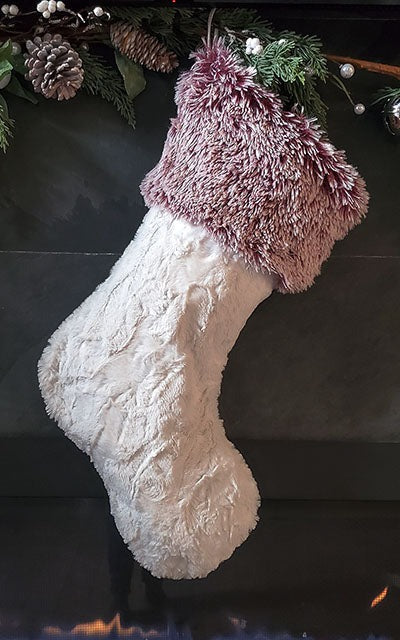 Holiday Stocking - Berry Foxy Faux Fur Cuff with Cuddly Ivory Body - Handmade in Seattle, WA by Pandemonium Millinery