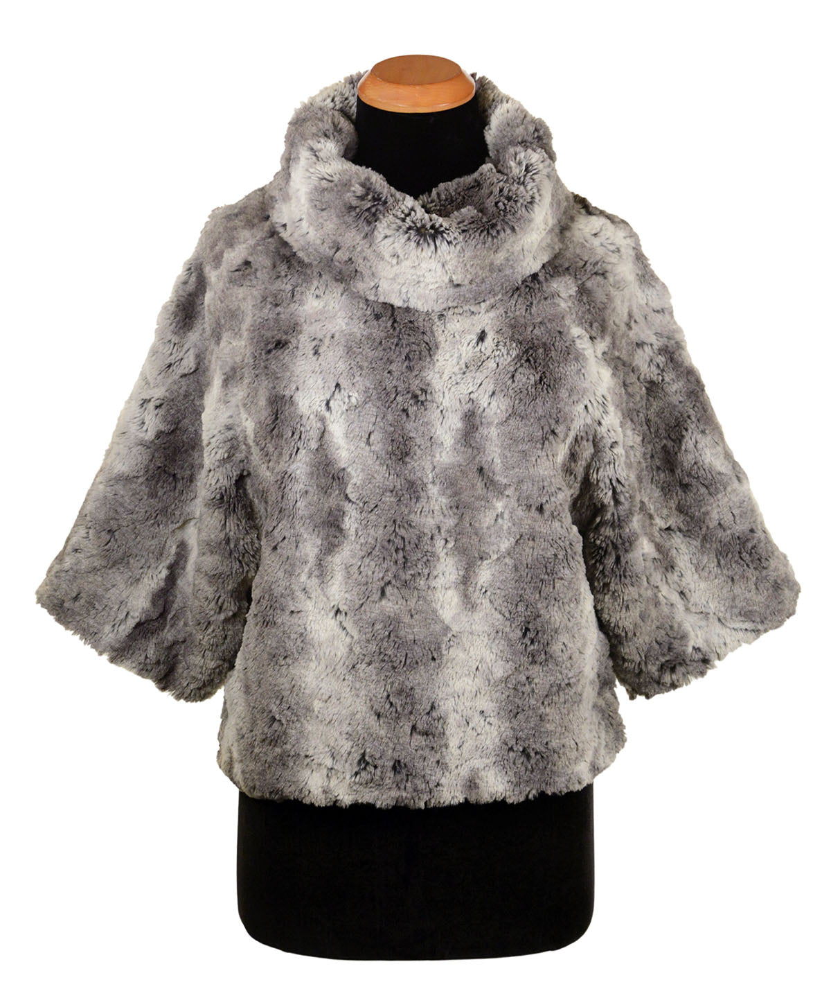 Sweater Top with Cowl Neck in Seattle Sky Faux Fur. Extended length of 4&quot;. Handmade in Seattle, WA, USA by Pandemonium Seattle.