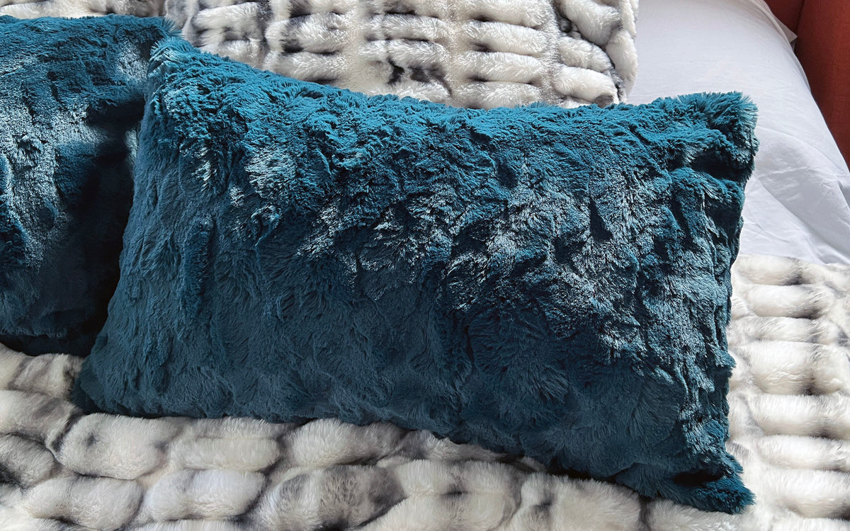 Bolster Rectangular Pillow | Peacock Pond Faux Fur | Handmade by Pandemonium Seattle