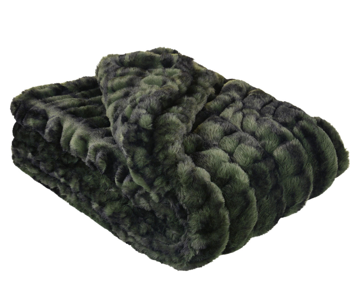 Royal Opulence ruched  Faux Fur in Black Pine, Green | Luxury Faux Fur Throws | Pandemonium Millinery