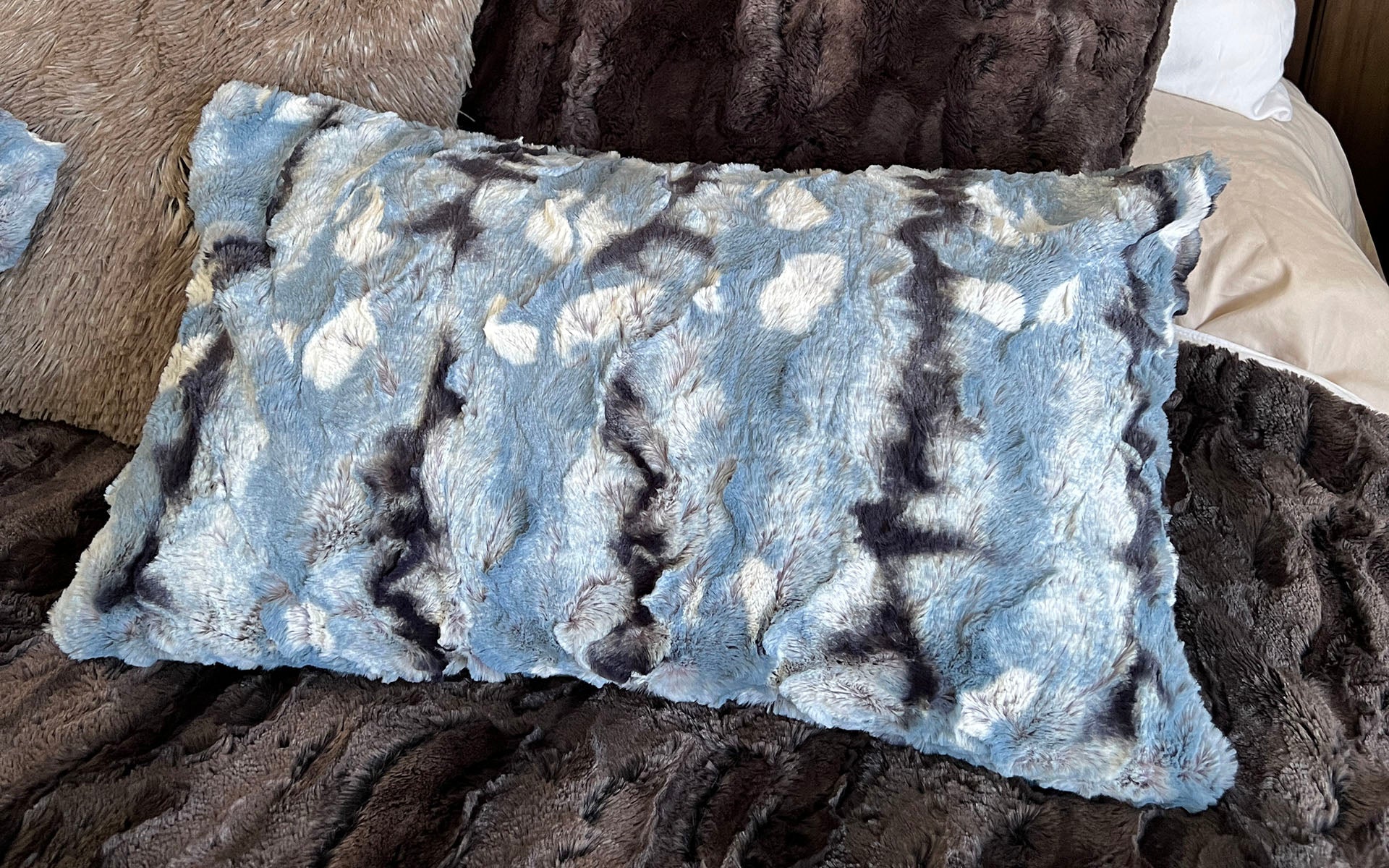 Bolster Rectangular Pillow | Rainier Sky Faux Fur | Handmade by Pandemonium Seattle