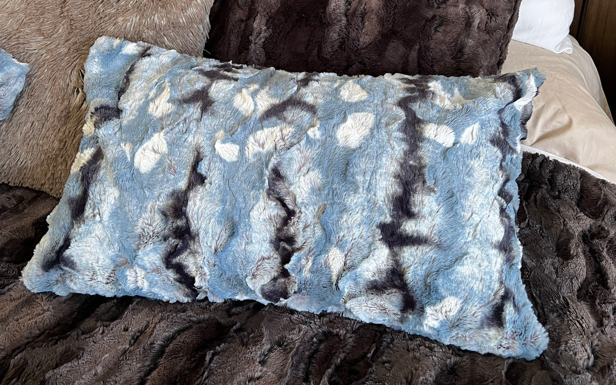 Bolster Rectangular Pillow | Rainier Sky Faux Fur | Handmade by Pandemonium Seattle