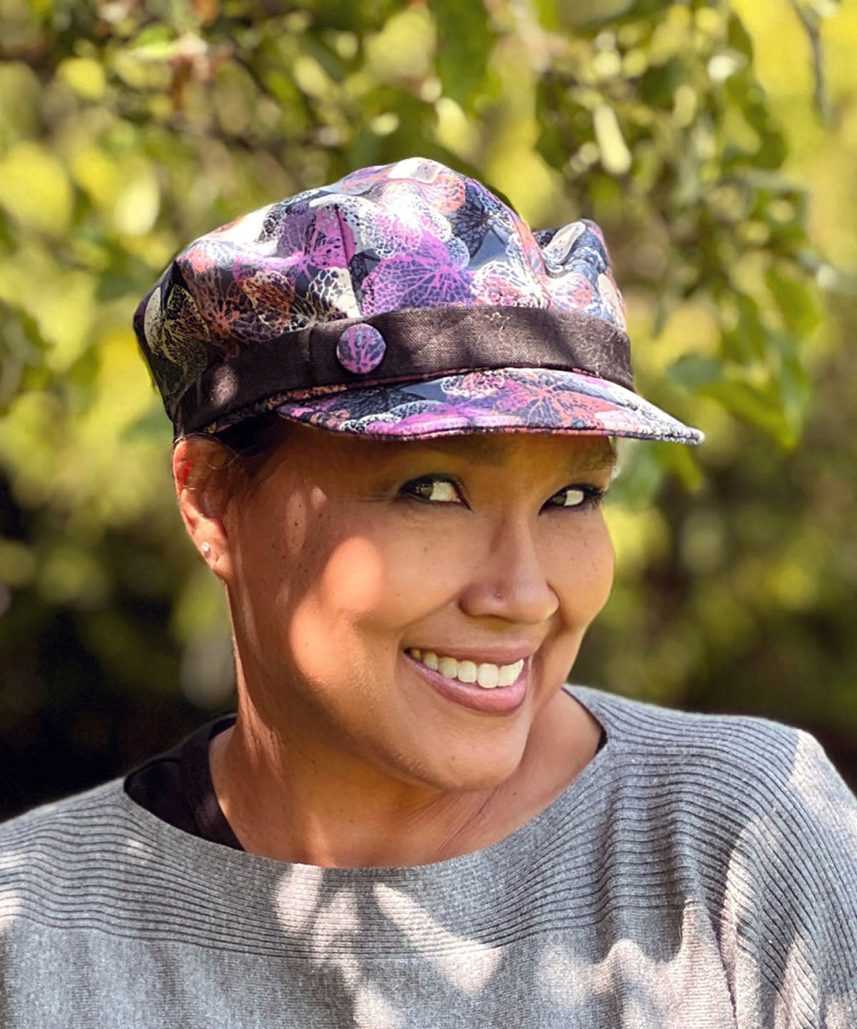 Valerie Cap with Button | Paper Flowers in Lavender | Pandemonium Millinery Handmade USA