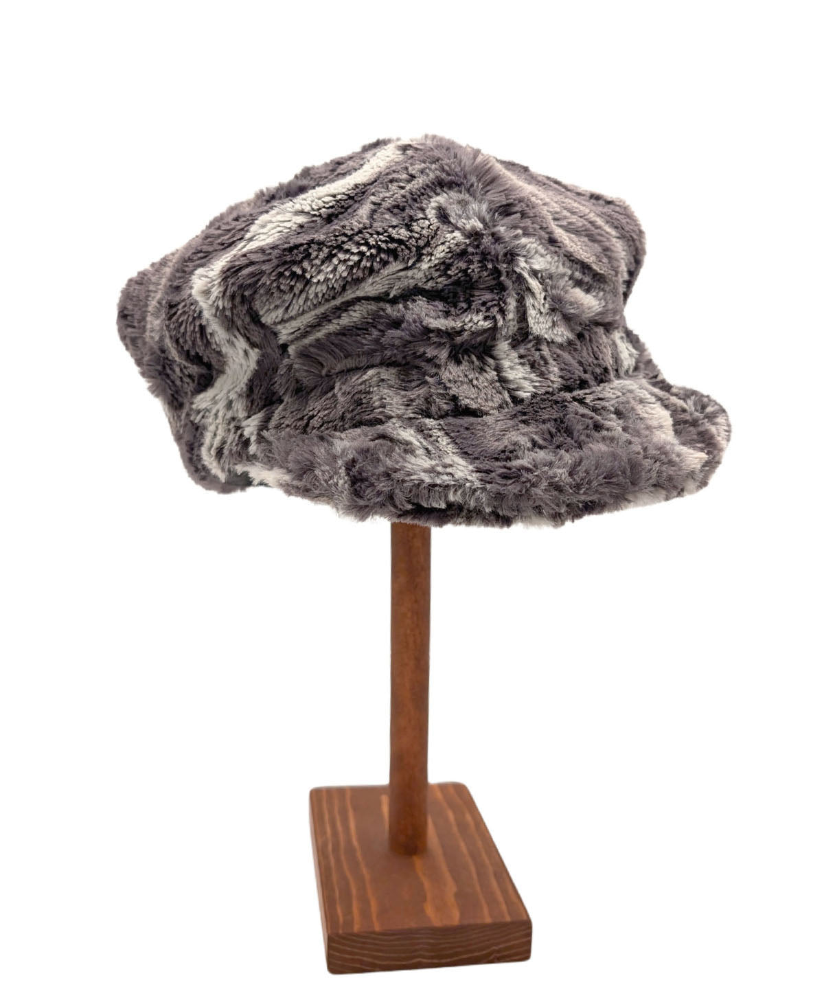 Valerie Cap in Gray Marble Dune Faux Fur handmade in Seattle, WA USA by Pandemonium Millinery