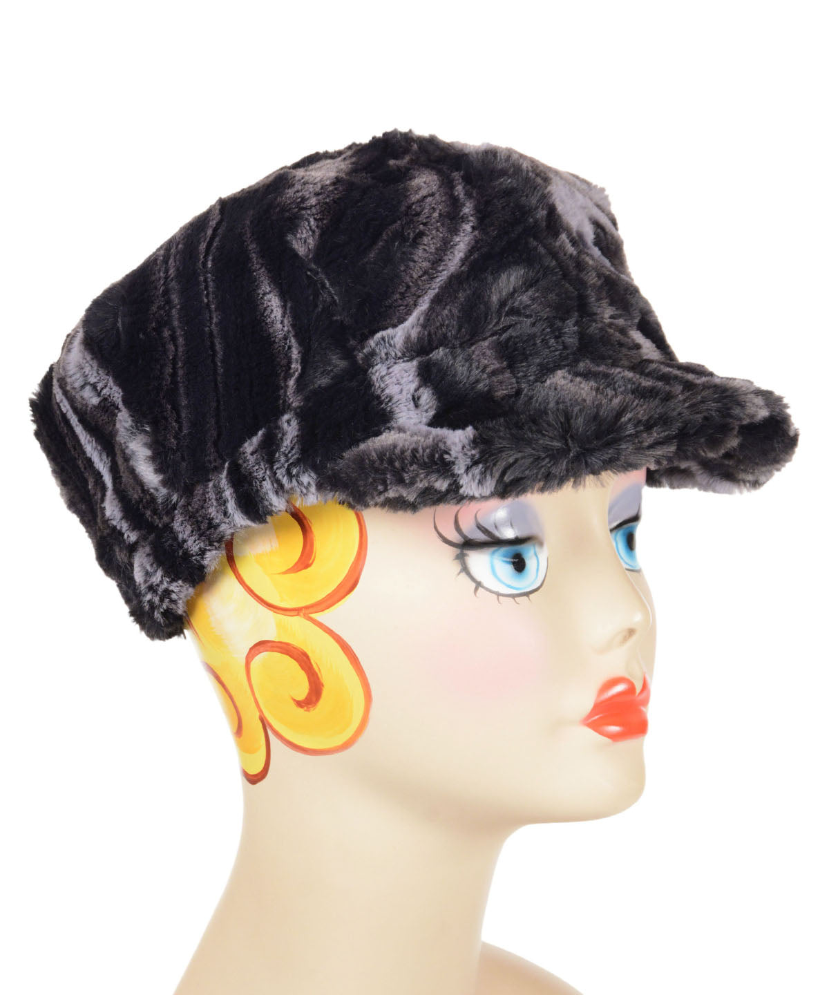 Valerie Cap in Black Marble Dune Faux Fur handmade in Seattle, WA USA by Pandemonium Millinery