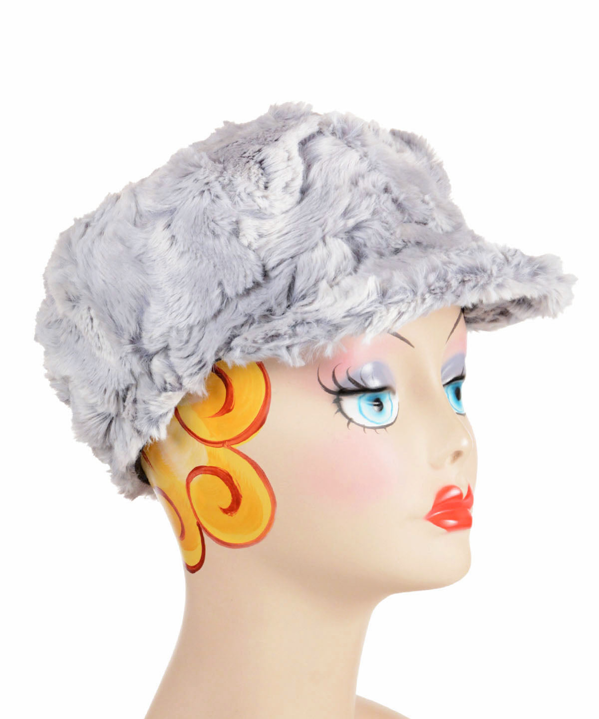 Valerie Cap in Winter River Faux Fur with Velvet band and silver-tone button Handmade in Seattle WA USA by Pandemonium Millinery