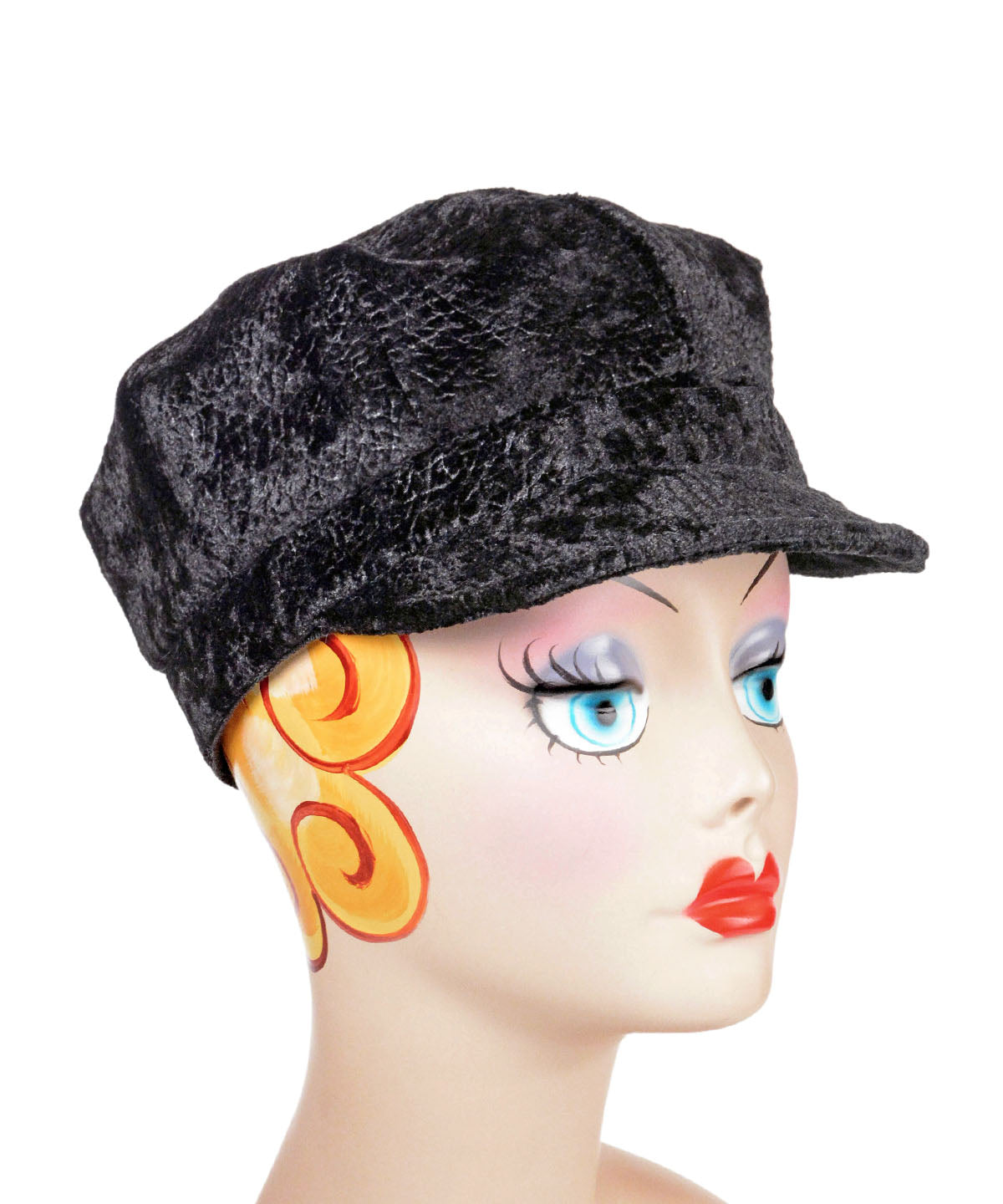 Product Shot of Valerie Cap Style hat in Pebbles in Black. Handmade by Pandemonium Millinery  in Seattle, WA USA 