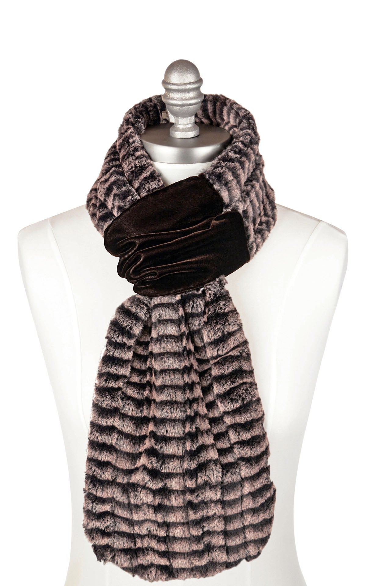 Product shot of Velvet Pull-Thru Scarf In 8mm Sepia with 4&quot; added  Made In Seattle