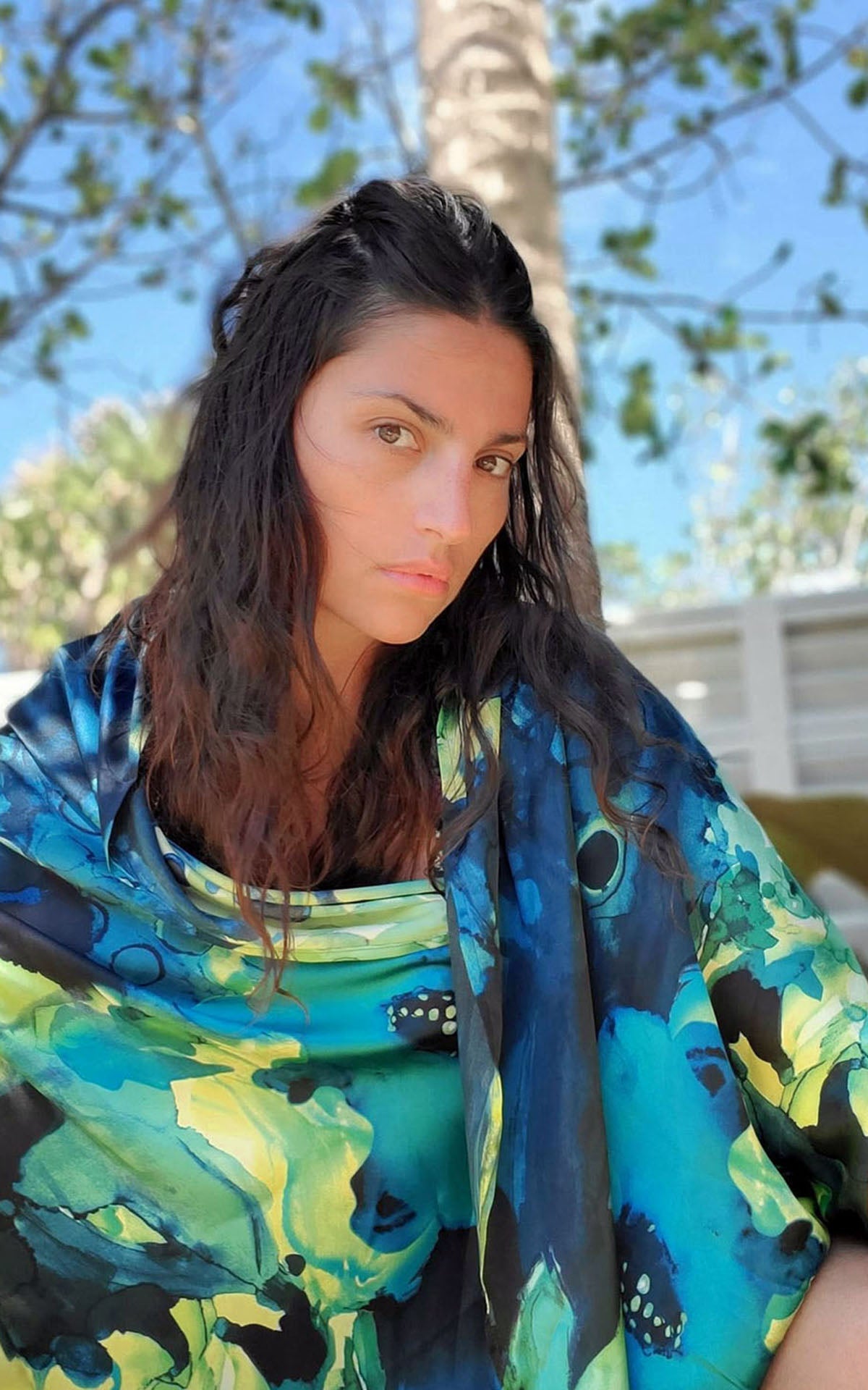 Women's Wrap Scarf in Calypso Fiesta Silk Pool Side | Handmade in Seattle WA | Pandemonium Millinery